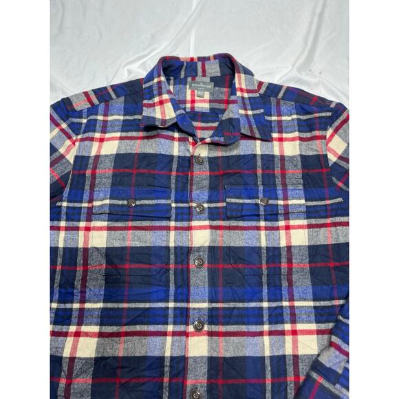 LL Bean Signature XL Slim Fit Flannel Shirt Blue Red Plaid Soft 100% Cotton - Picture 3 of 8